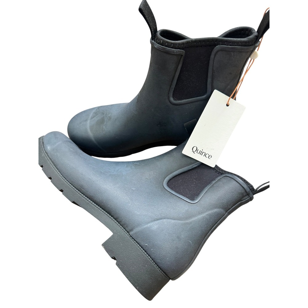 Quince Anyday Chelsea Rain Boots Black‎ Waterproof Rubber Lug Sole NEW